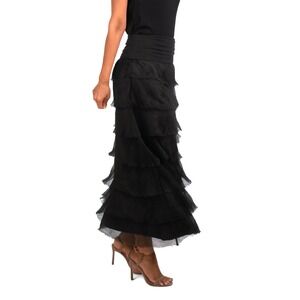 Made in Italy Women's M/L  Black Tiered Maxi Silk Blnd Skirt Boho Ruffle Overlay